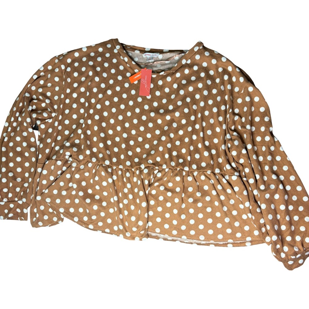 Joe Fresh Brown and White Polka Dot Top